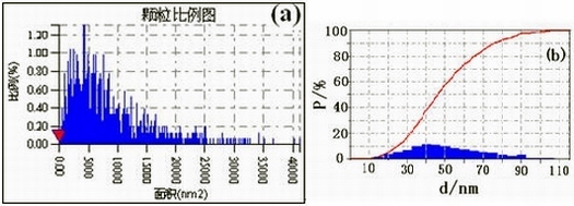 AFM檢測的氧化鋅顆粒的顆粒比例圖和粒度分布圖